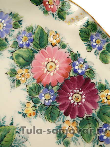 Авторский поднос овальный  с художественной росписью "Гжель" цветной,  Алехин