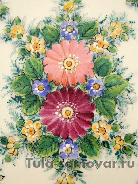 Авторский поднос овальный  с художественной росписью "Гжель" цветной,  Алехин