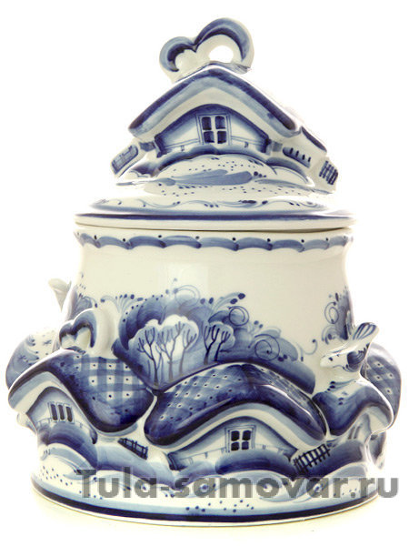 Банка для соли "Деревенька" Гжель