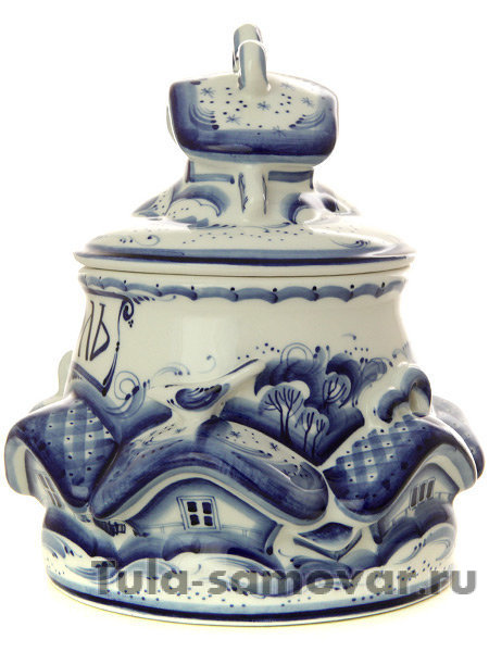 Банка для соли "Деревенька" Гжель