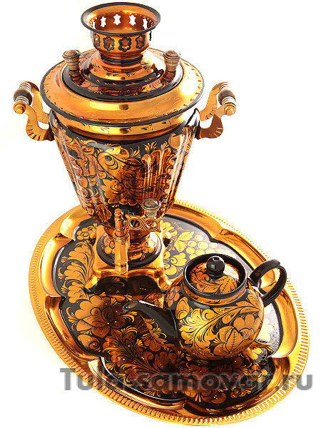 Набор самовар электрический 3 литра с художественной росписью "Золотая  хохлома", арт. 140457