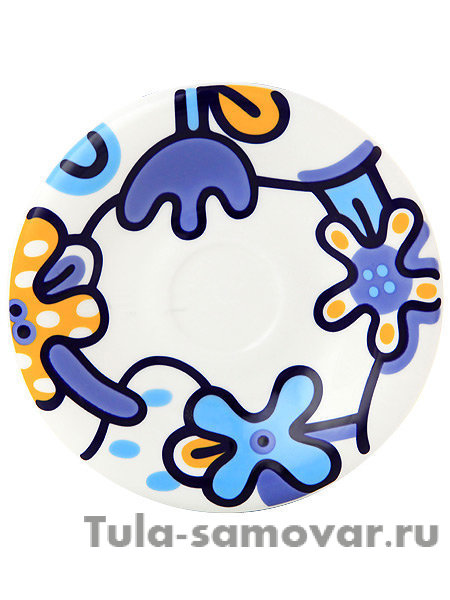 Чайная пара форма Сад рисунок Эмилия синяя Императорский фарфоровый завод