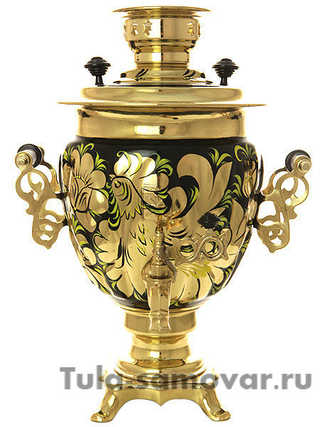 Набор самовар электрический 3 литра с художественной росписью "Золотые цветы на черном фоне", арт. 130487