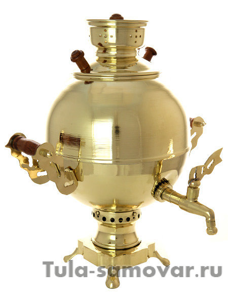 Набор самовар на дровах 5 л "Чаепитие-шар" латунный, Москва