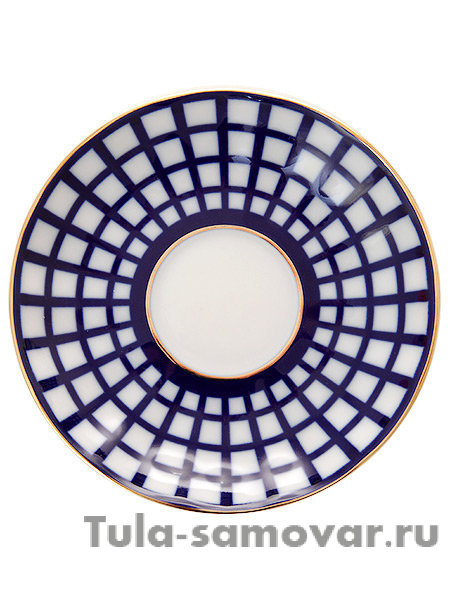 Чайная пара форма Тюльпан рисунок Кобальтовая клетка Императорский фарфоровый завод