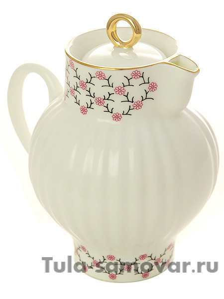 Сливочник форма Волна рисунок Розовая сетка Императорский фарфоровый завод