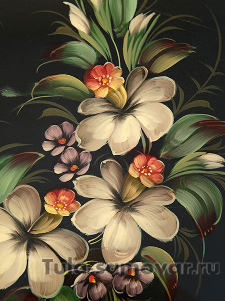 Поднос с художественной росписью "Букет на синем фоне", круглый, арт. 2058