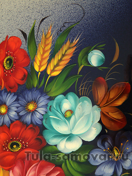 Поднос с художественной росписью "Букет на синем фоне", прямоугольный, арт. 2055