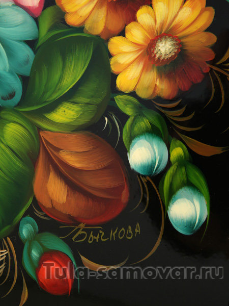 Поднос с художественной росписью "Букет на синем фоне", прямоугольный, арт. 2055