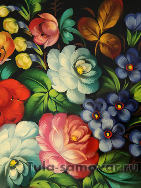 Поднос с художественной росписью "Букет на черном фоне", под самовар, арт. 2059