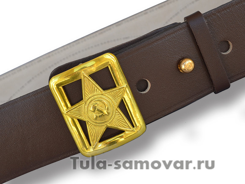 Ремень комначсостава РККА обр.1935г. реплика коричневый (оранжевая нить)