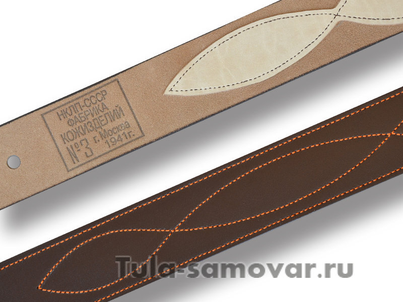 Ремень комначсостава РККА обр.1935г. реплика коричневый (оранжевая нить)