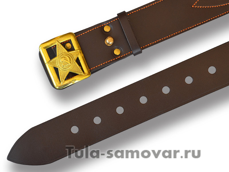 Ремень комначсостава РККА обр.1935г. реплика коричневый (оранжевая нить)