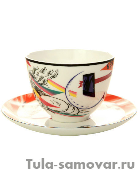 Чайная чашка с блюдцем форма Весенняя-2 рисунок Красный флаг ИФЗ