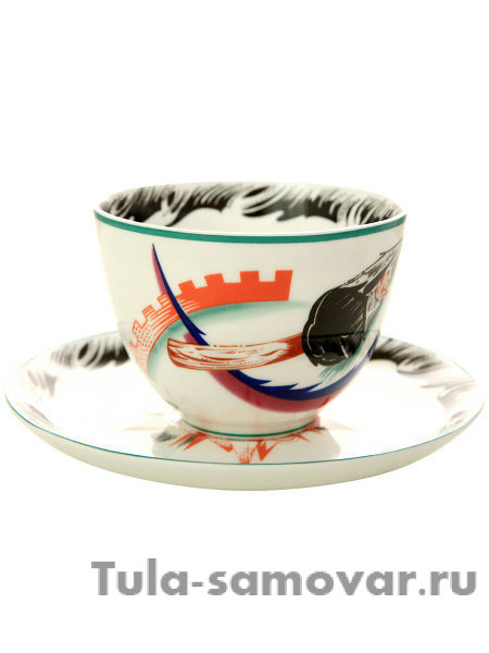 Чайная чашка с блюдцем форма Весенняя-2 рисунок Серп, молот и шестерня ИФЗ