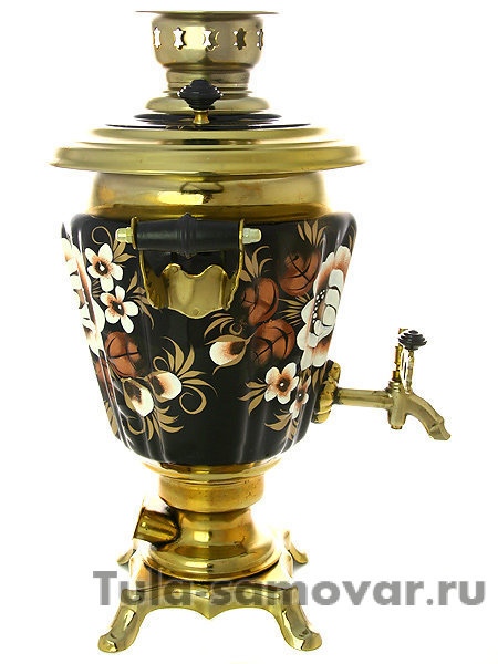Электрический самовар 3 литра с художественной  росписью "Жостово на черном фоне", арт. 110347