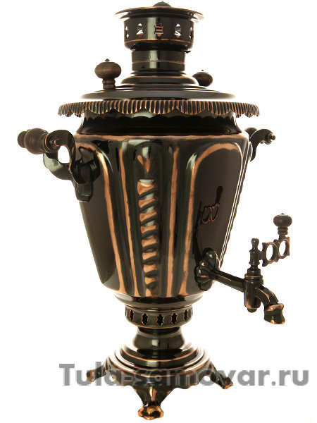 Самовар на дровах 5 литров латунный "конус" рифленый под старину