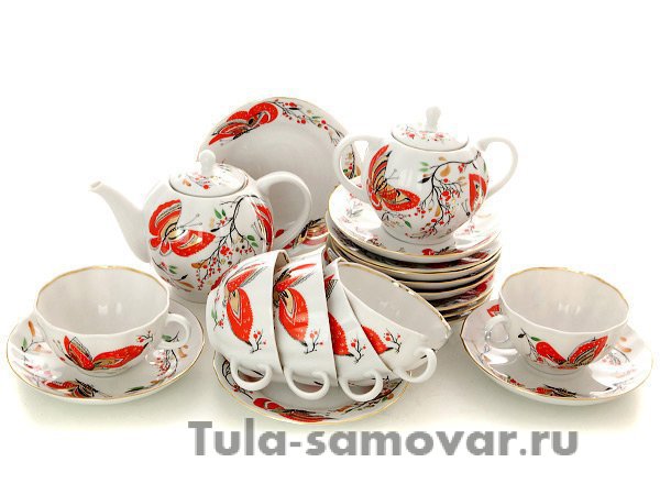 Сервиз чайный форма Тюльпан рисунок Бабочки 6/20 Императорский фарфоровый завод