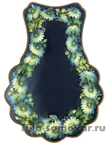 Поднос с художественной росписью "Голубые ромашки", под самовар, арт. 9194