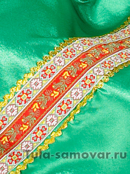 Русский народный костюм "Василиса" женский атласный зеленый сарафан и блузка XS-L