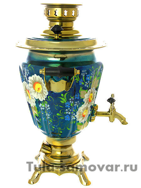 Набор самовар электрический 3 литра с художественной росписью "Ромашки на голубом фоне", арт. 121037