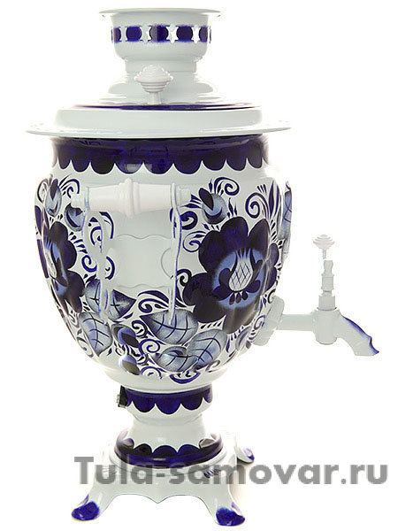 Электрический самовар 3 литра с художественной росписью "Гжель" желудь, арт. 170003