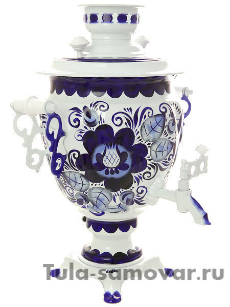 Электрический самовар 3 литра с художественной росписью "Гжель" желудь, арт. 170003