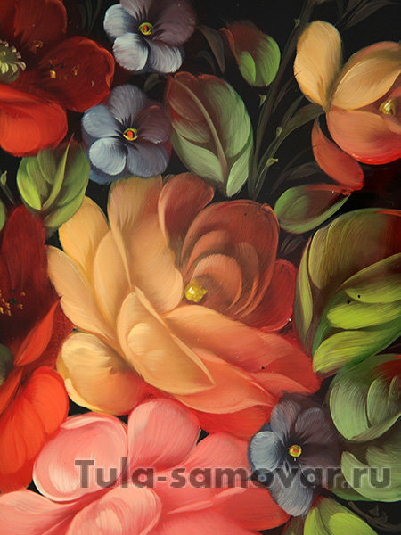 Поднос с художественной росписью "Красный букет", прямоугольный, арт. 5040