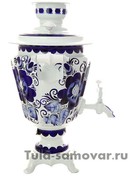 Электрический самовар 3 литра с художественной росписью "Гжель" конус на напряжение 110 вольт, арт. 170004з