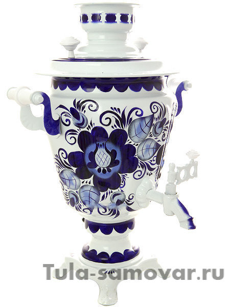 Электрический самовар 3 литра с художественной росписью "Гжель" конус на напряжение 110 вольт, арт. 170004з