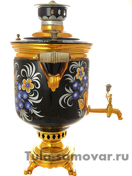 Самовар на дровах с росписью "Рябина на синем фоне" 7 литров