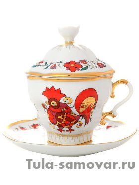 Чашка чайная с крышечкой и блюдцем форма Подарочная-2 рисунок Сувенир Императорский фарфоровый завод