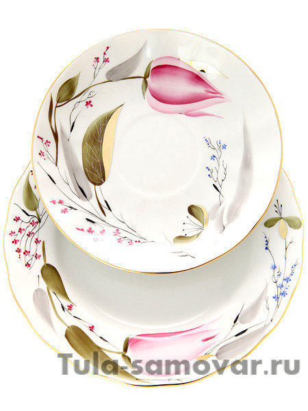 Сервиз чайный форма Тюльпан рисунок Розовые тюльпаны 6/20 Императорский фарфоровый завод