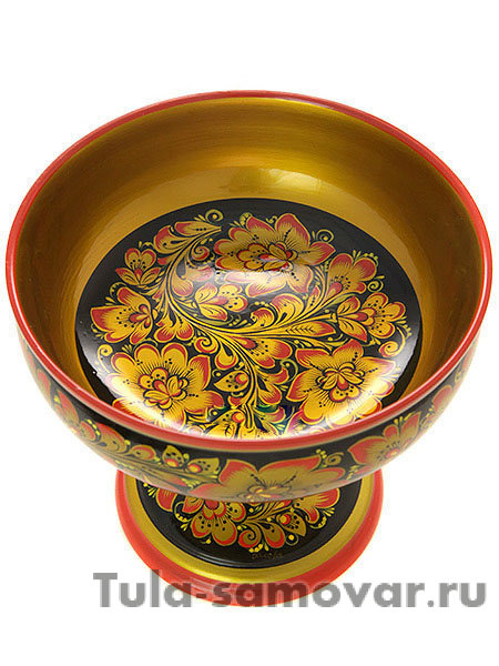 Деревянная ваза для фруктов хохлома "Кудрина.Преданья старины с красным"