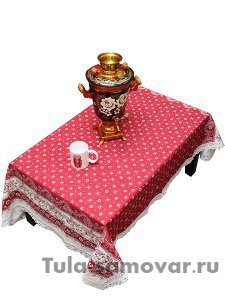 Скатерть "Птица", красная с кружевами, 150х250
