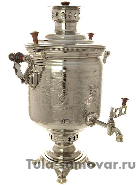 Самовар на дровах никелированный 7 л цилиндр "Чукотка", арт. 471709