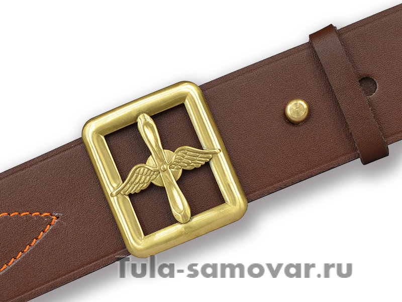 Ремень генеральский кожаный коричневый ВВС