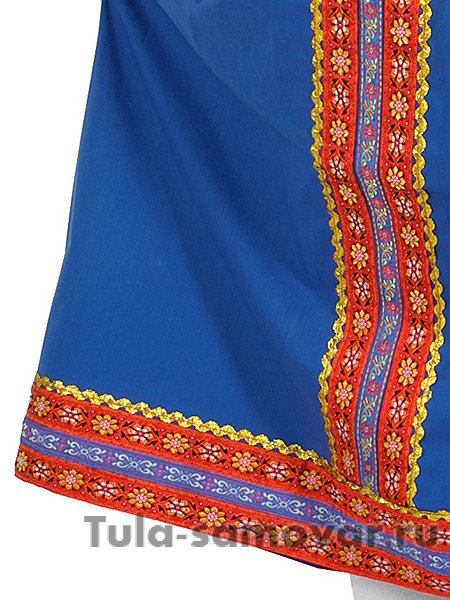 Русский народный костюм "Забава" детский льняной синий сарафан и блузка 7-12 лет