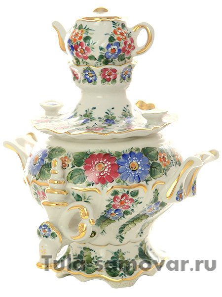 Чайница "Самовар" Гжель в цвете, автор Алехин