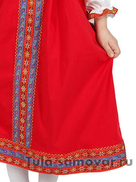Русский народный костюм "Забава" для девочки льняной красный сарафан и блузка 7-12 лет