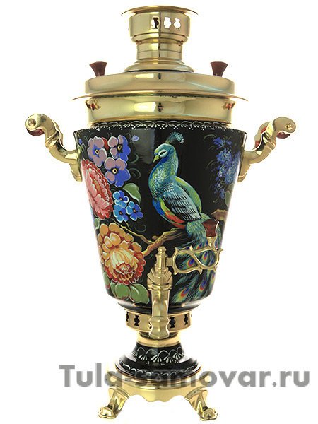 Самовар на дровах с росписью "Павлин в цветах" 7 литров, арт. 210531