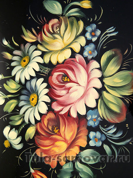 Поднос с художественной росписью "Полевые цветы на черном фоне", прямоугольный, арт. 2008