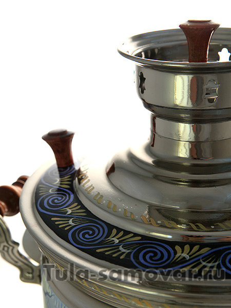 Самовар на дровах с росписью "Зимняя охота на кабана" 7 л (никель), арт. 210532