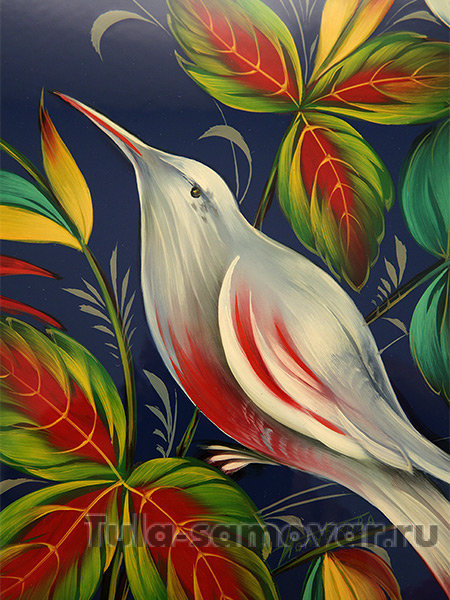 Поднос с художественной росписью "Райская птица на синем фоне", прямоугольный, арт. 2040