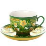Чашка с блюдцем чайная "Хохлома на зеленом фоне"