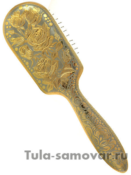 Расческа с гравюрой Златоуст "Цветы" арт.1 в подарочном футляре из дерева