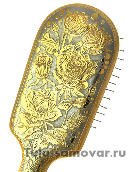 Расческа с гравюрой Златоуст "Цветы" арт.1 в подарочном футляре из дерева