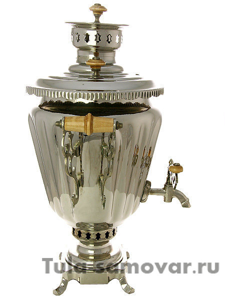 Самовар на дровах 5 л конус никелированный граненый с витыми ручками