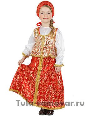 Русский народный костюм детский атласный комплект  &quot;Люкс&quot; сарафан и блузка возраст 8-12 лет
