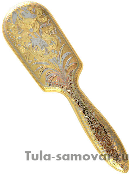 Расческа с гравюрой Златоуст "Цветы" арт.5 в подарочном футляре из дерева